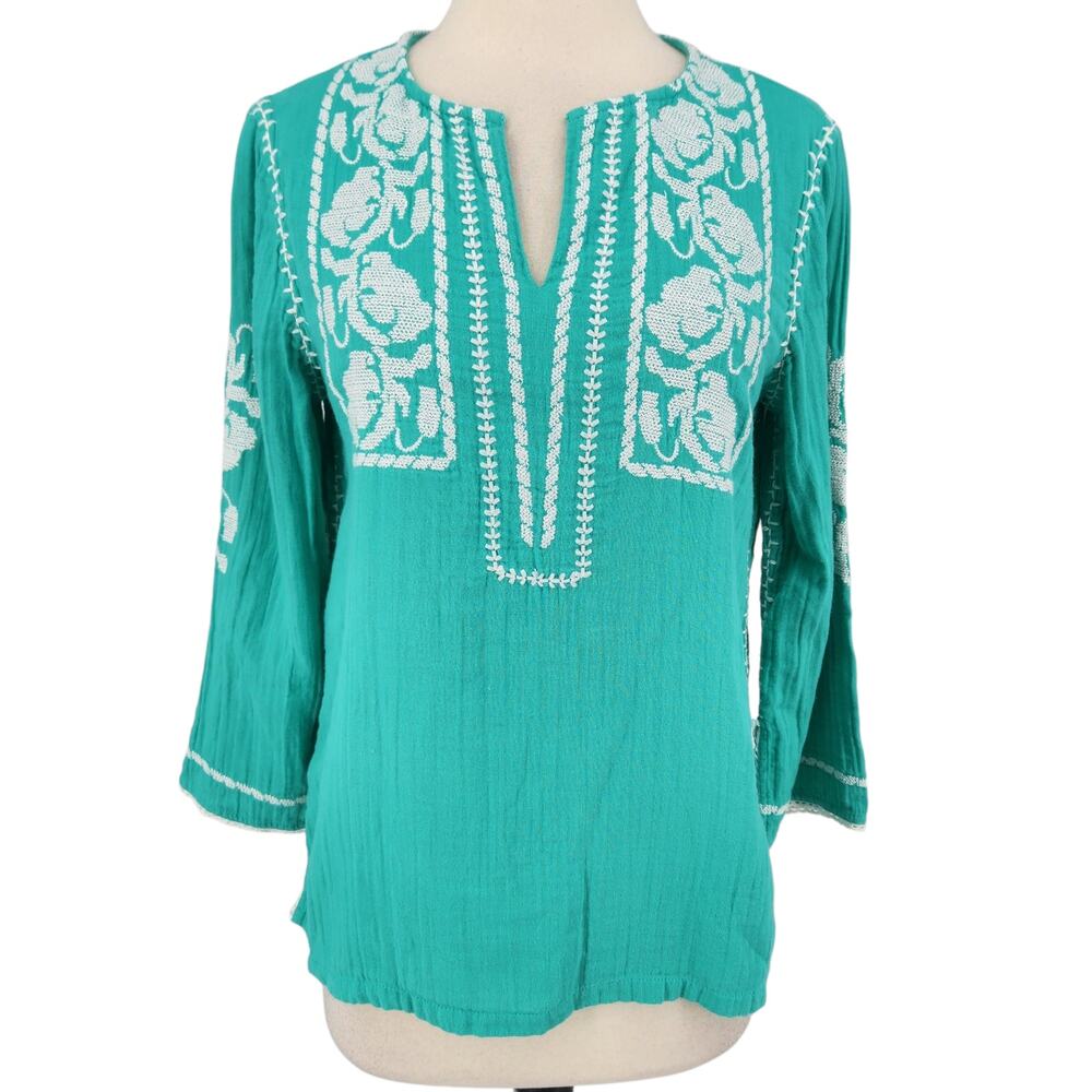 SALE APNY Boho Chic Embroidered Floral Cross Stitch Cotton Top Womens Size XS
